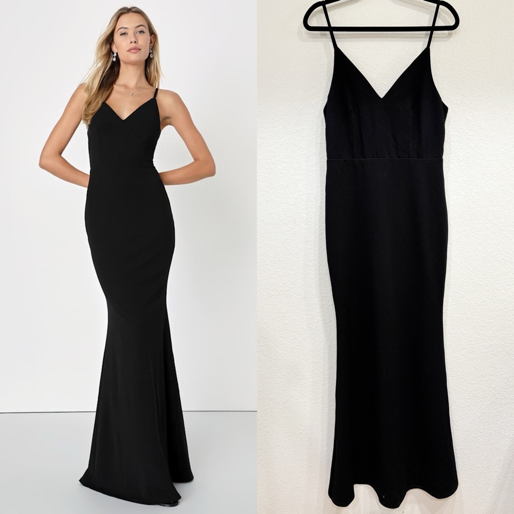 NWOT Lulus Moments Of Bliss Black Backless Mermaid Maxi Dress